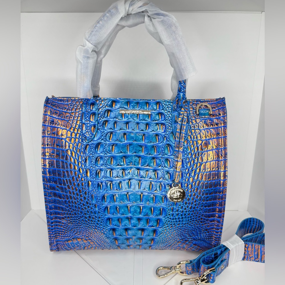 Brahmin Deep Azure Crocodile Embossed Caroline Sa… - image 1